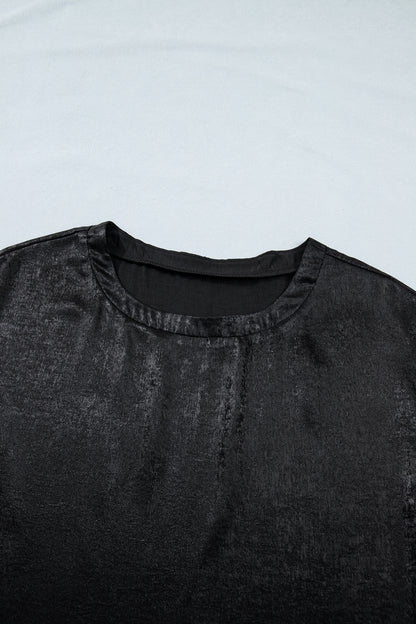 Metallic Round Neck Cap Sleeve Tee