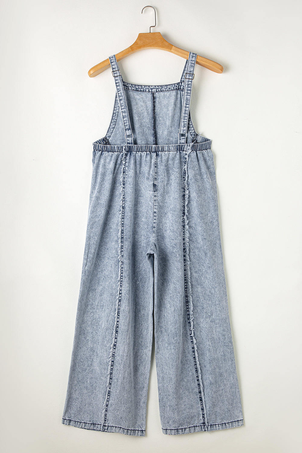 Denim Frayed Reverse Seam Wide Leg Overall