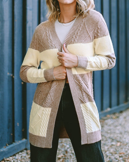 Colorblock Cable Open Front Cardigan