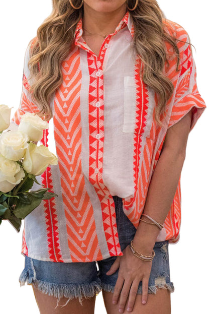 Geometric Stripe Button Front Shirt