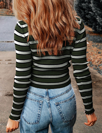 Stripe Ribbed Long Sleeve Top