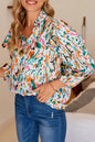 Abstract Ruffle 3/4 Puff Sleeve Blouse