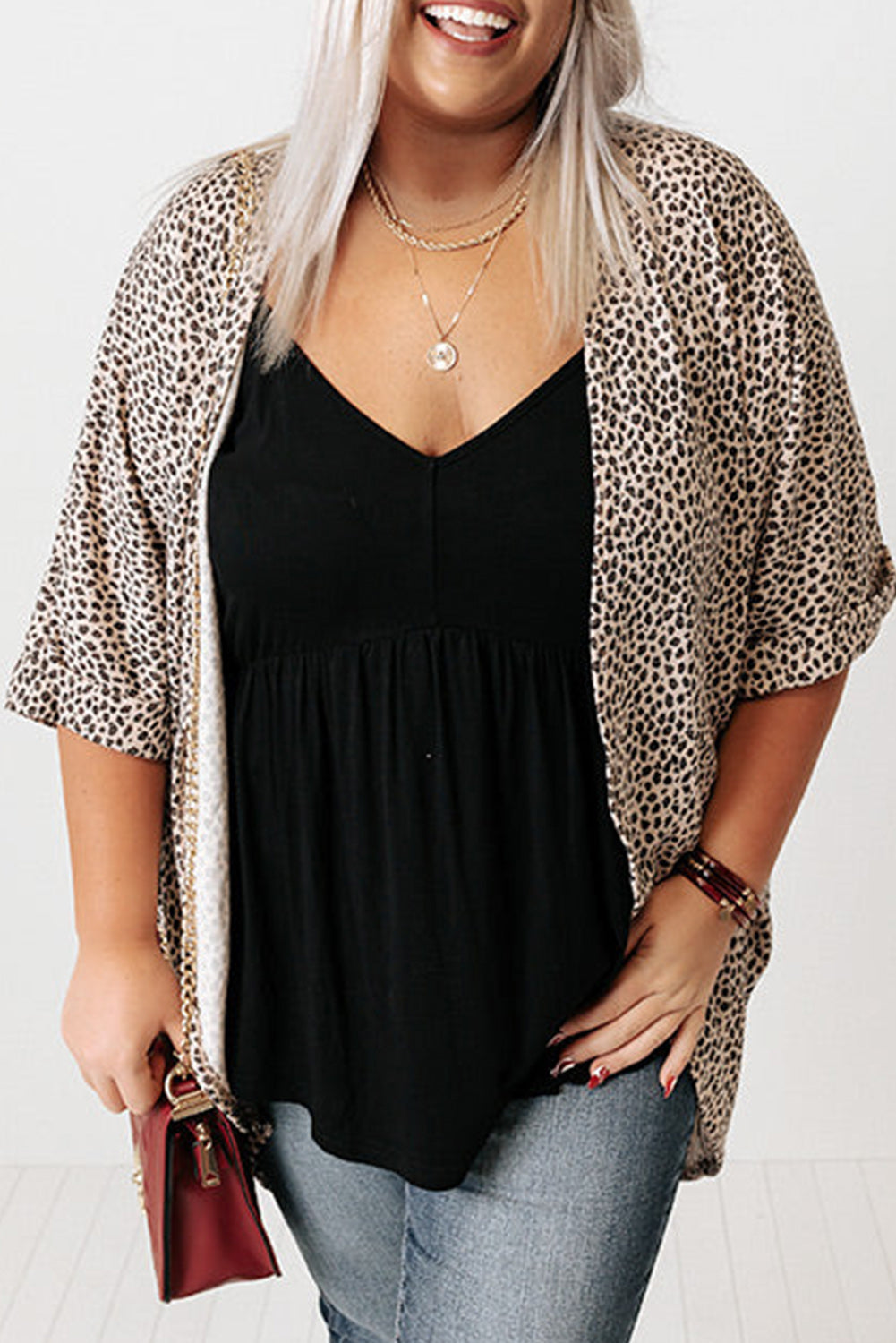 Leopard Open Front Cardigan Plus Size