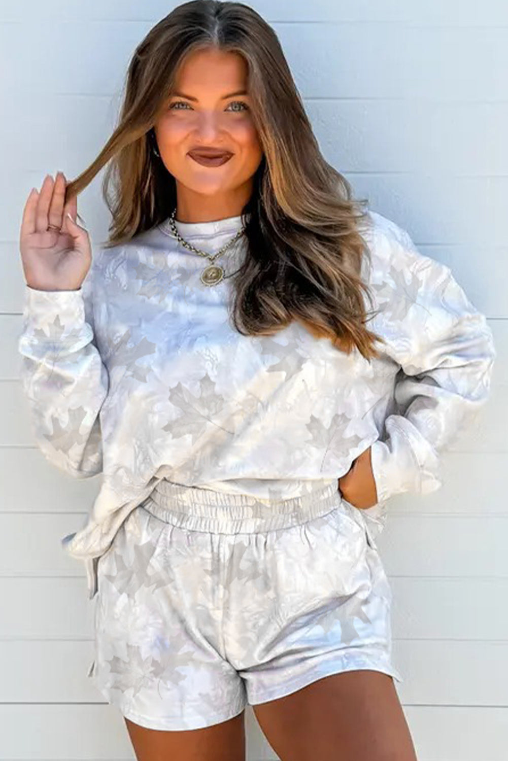 Camo Abstract Top and Elastic Waist Short Set