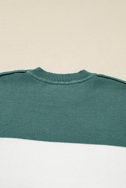 Colorblock Ribbed Knit Long Sleeve Sweater