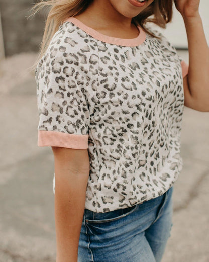 Leopard Contrast Trim Tee