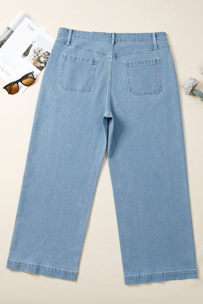 Plus Size Denim Textured Patch Pocket Jeans