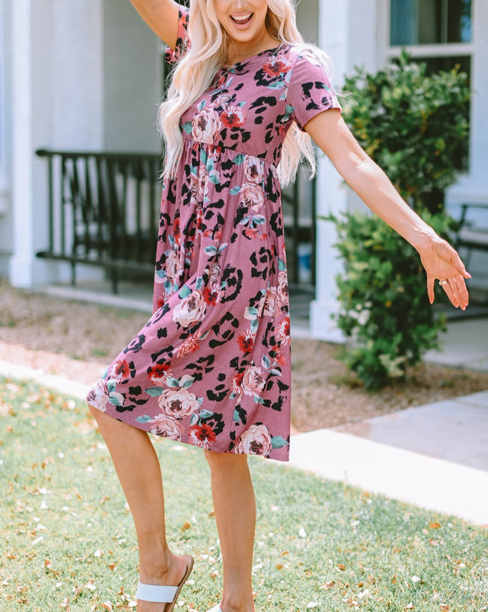 Floral Short Sleeve A-Line Dress