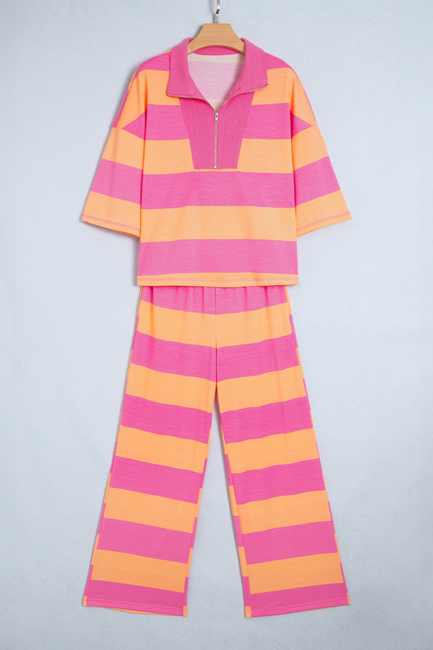 Stripe Colorblock 3/4 Sleeve Top and Pants Set