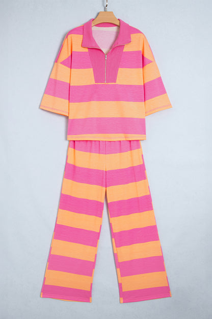 Stripe Colorblock 3/4 Sleeve Top and Pants Set