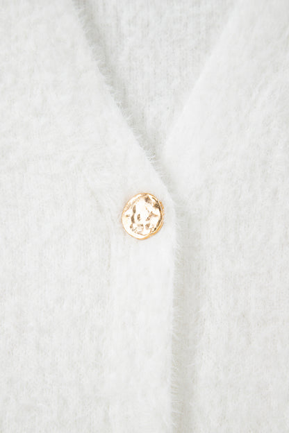 Solid Fuzzy Button-Front Cardigan