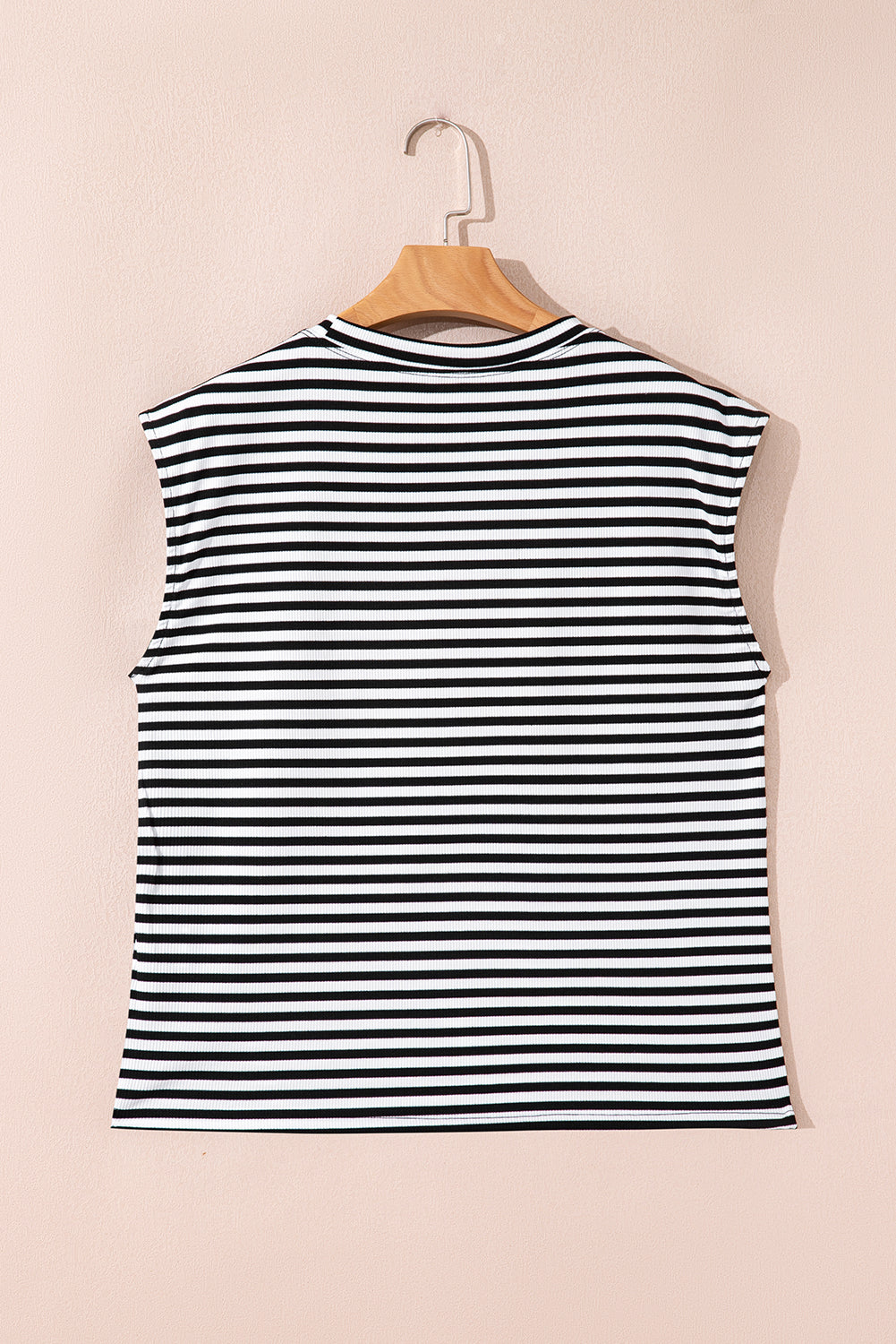 Stripe Ribbed Cap Sleeve Round Neck T-Shirt