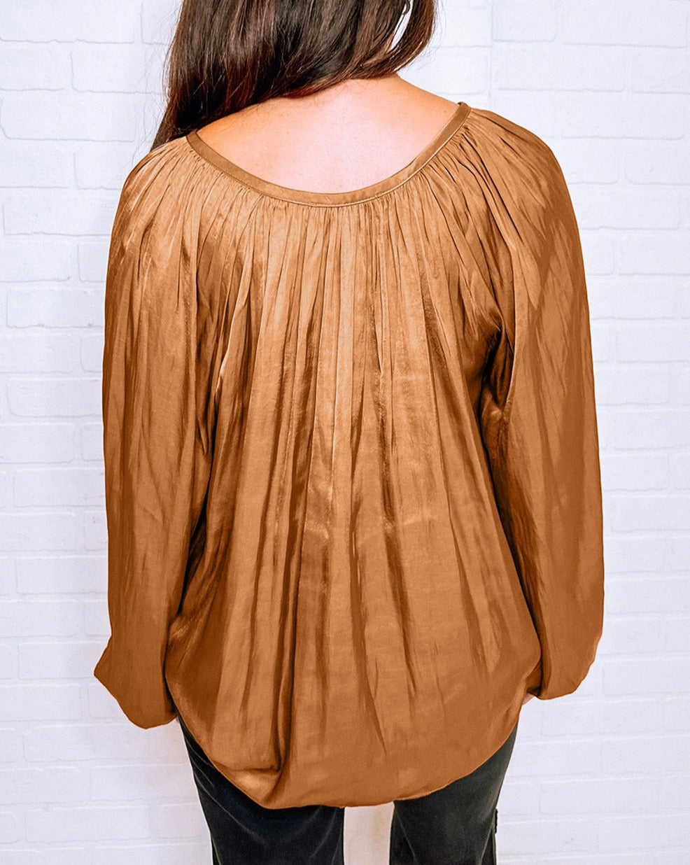 Satin Pleated Tied Neck Blouse