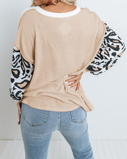 Leopard Colorblock Long Sleeve Top