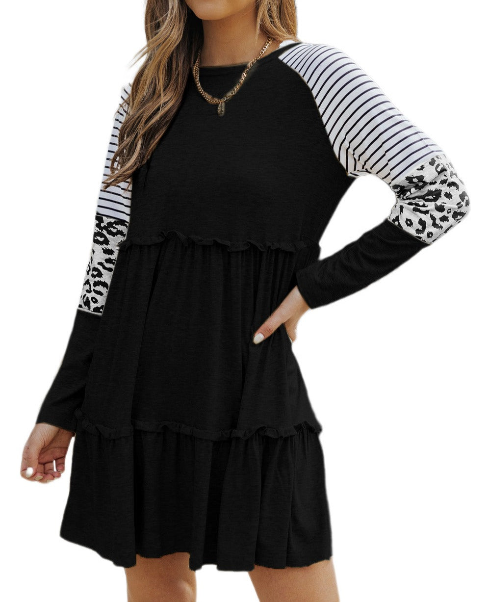 Striped Leopard Long Sleeve Dress