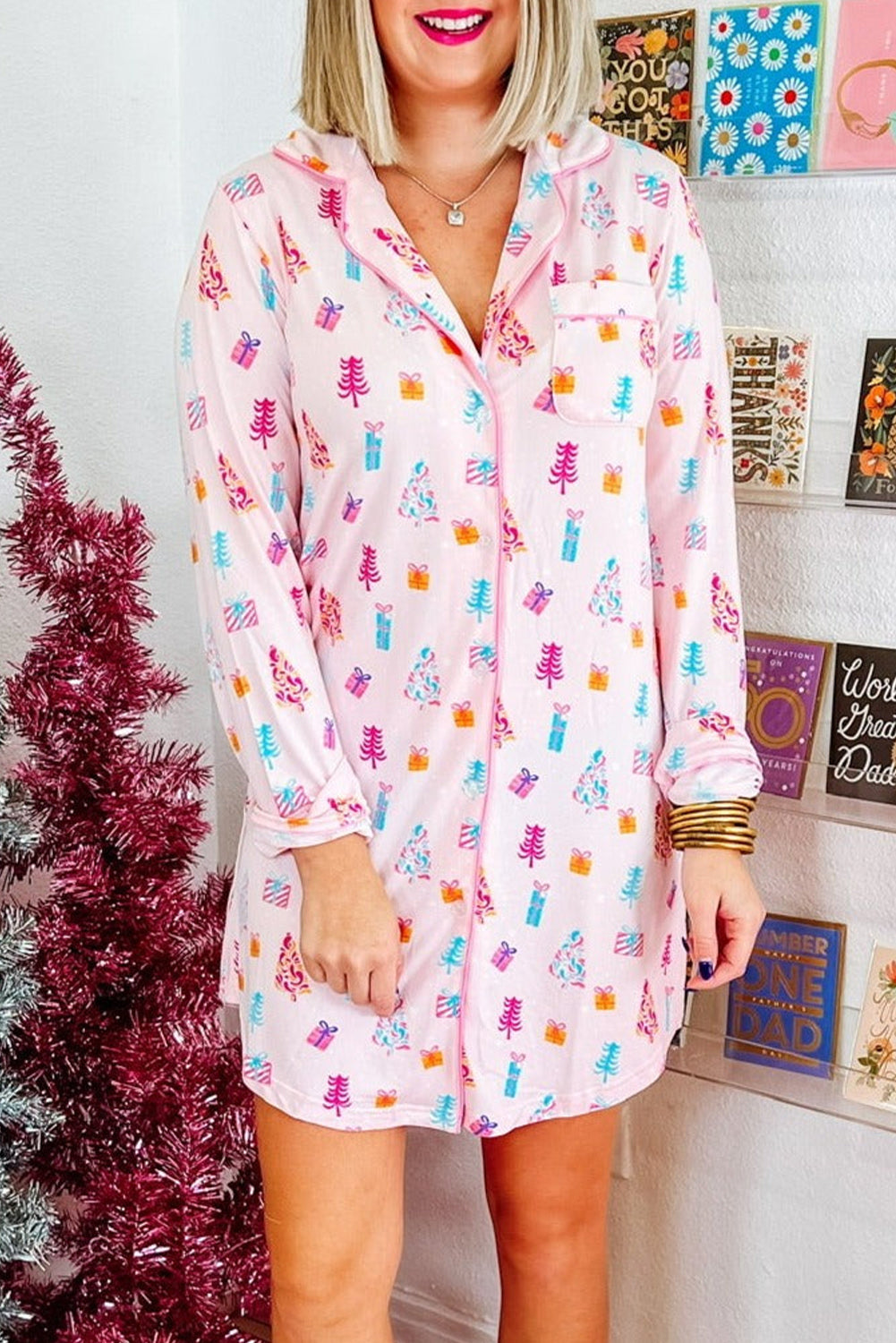 Christmas Tree Pajama Shirt Dress