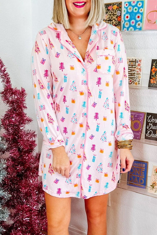 Christmas Tree Pajama Shirt Dress