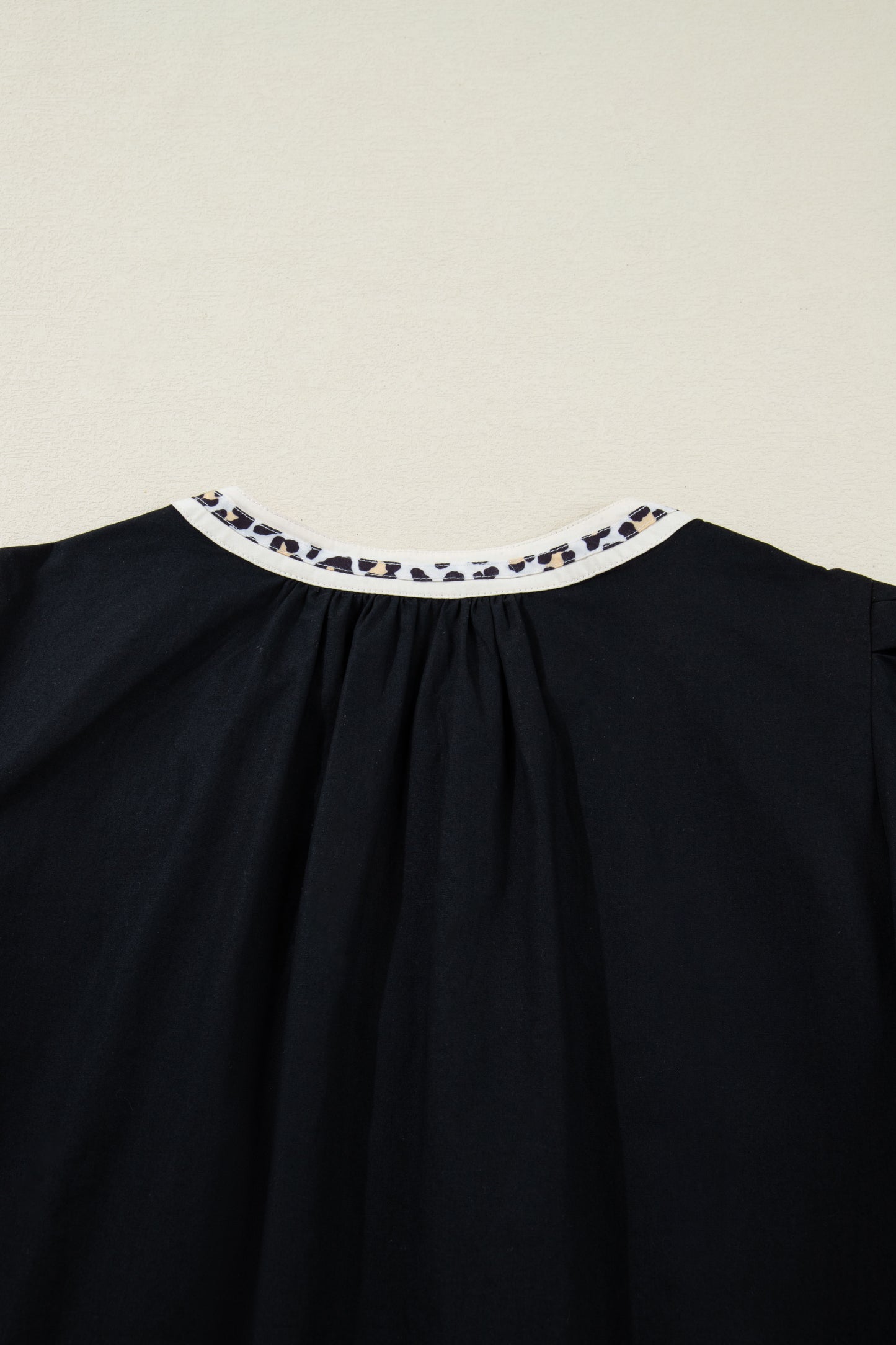 Leopard Trim Short Puff Sleeve Mini Dress