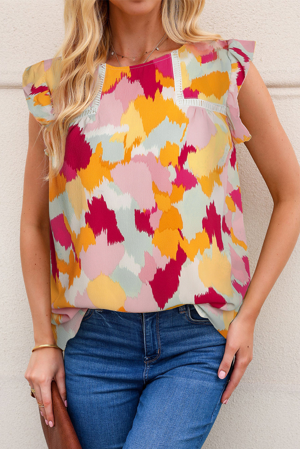 Abstract Flutter Sleeve Tank Top