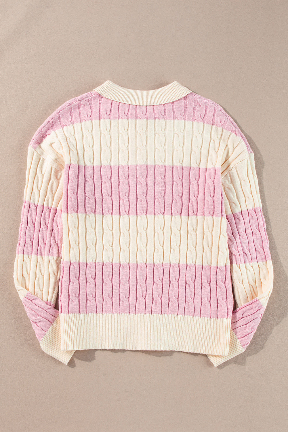 Stripe Cable Knit Collared Henley Sweater