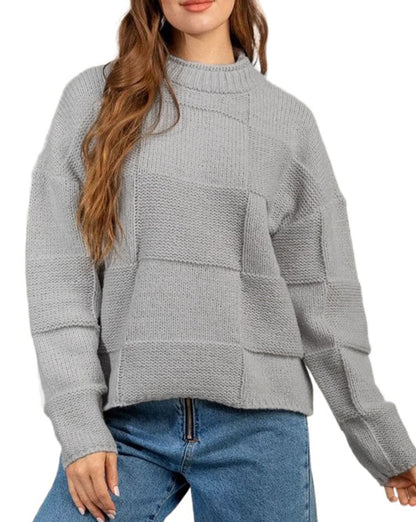 Checker Textured Mock Neck Sweater