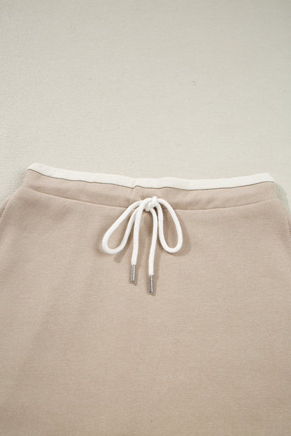 Colorblock Raw Edge Pullover and Drawstring Skirt Set