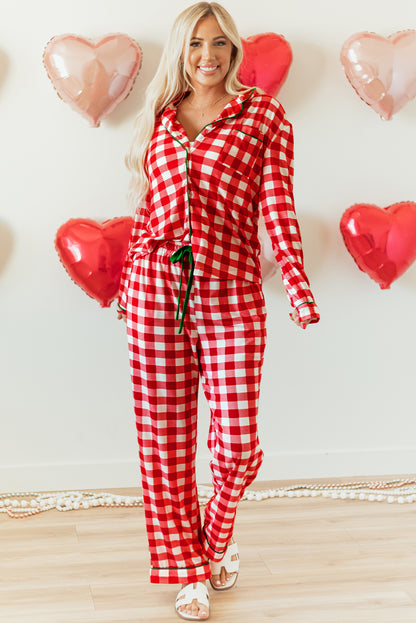 Christmas Plaid Contrast Trim Pajama Set