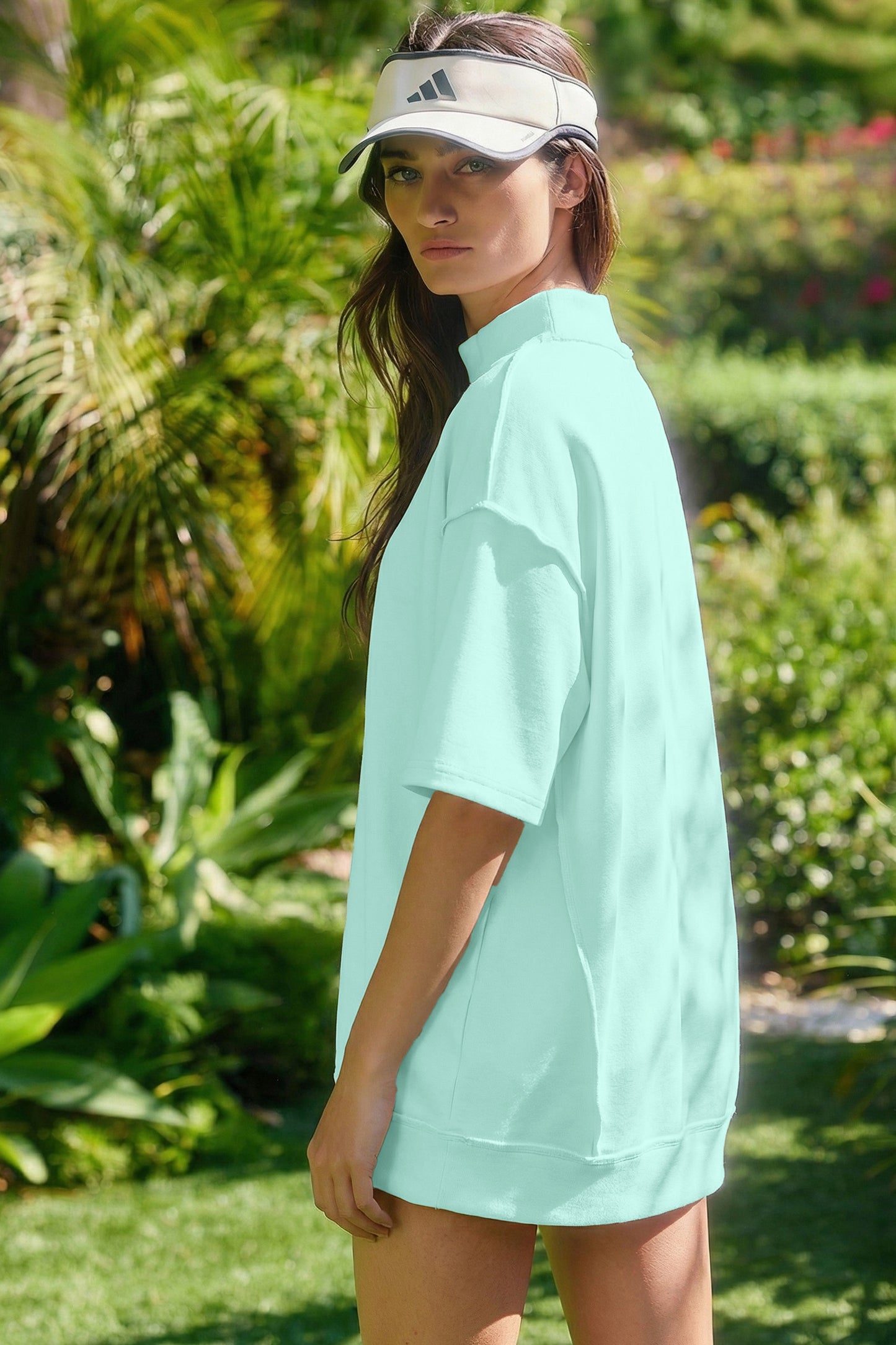 Solid Exposed Seam Mock Neck Tee & Shorts Set