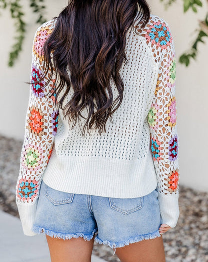 Floral Crochet Long Sleeve Sweater