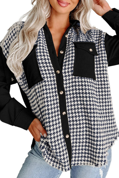 Houndstooth Corduroy Patchwork Shacket