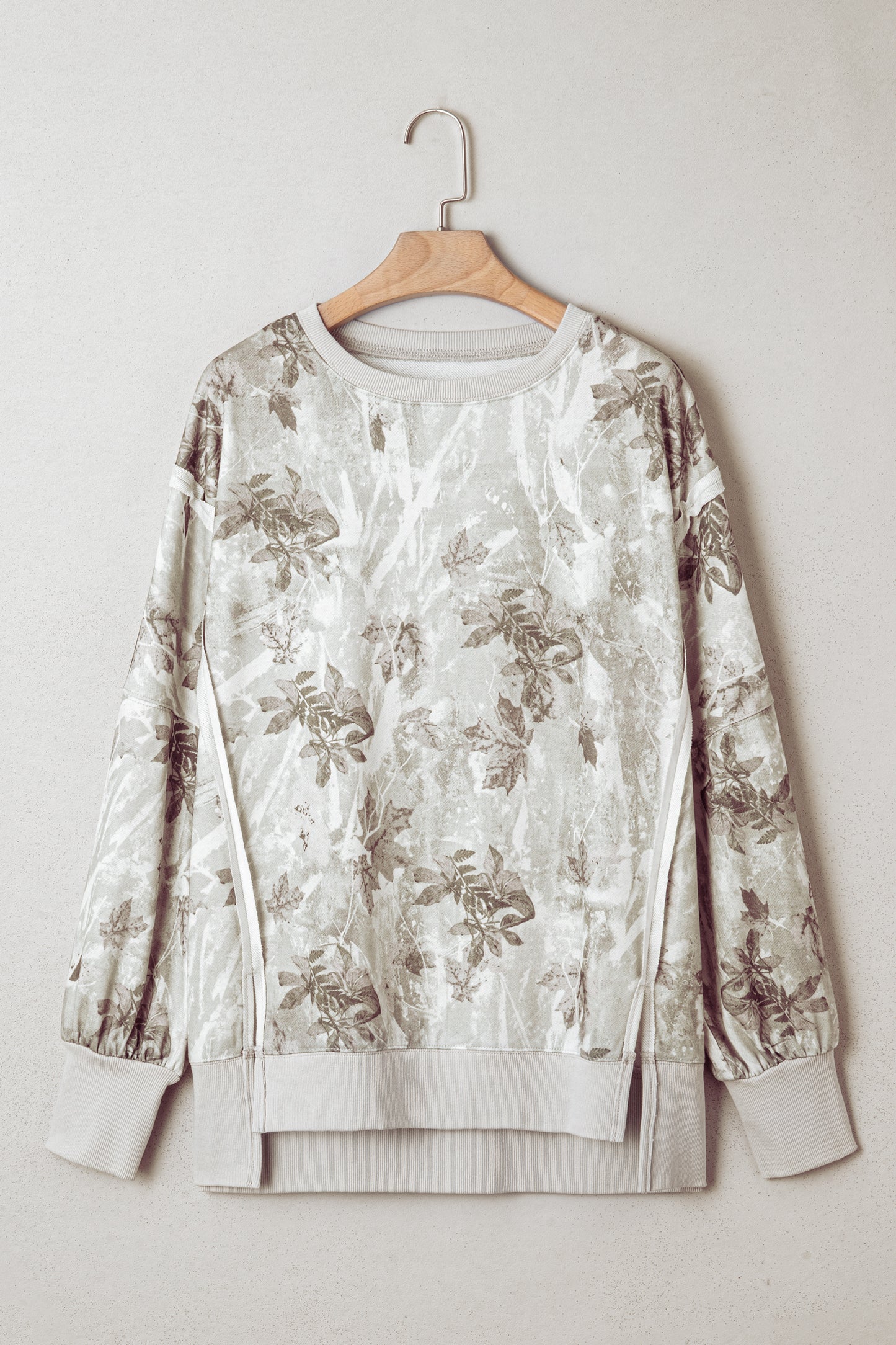 Leafy Camo Reverse Seam Patchwork Baggy Sweatshirt