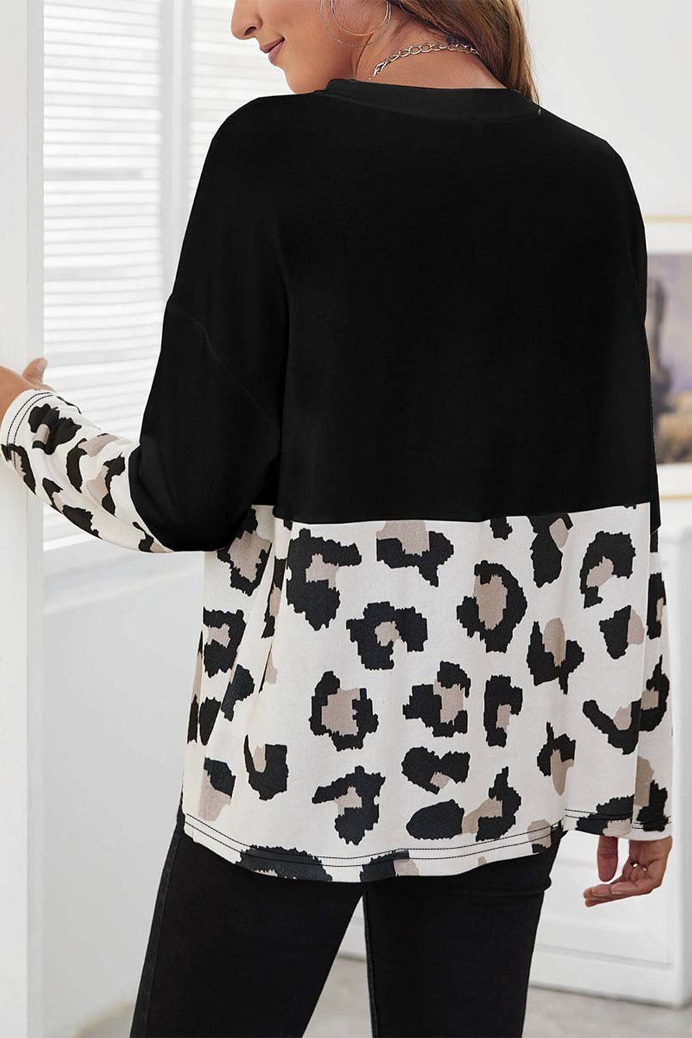 Leopard Colorblock Long Sleeve Top