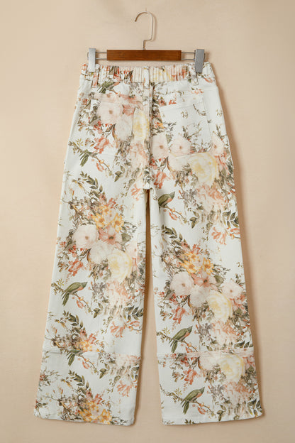 Floral Denim High Waist Wide Leg Jeans