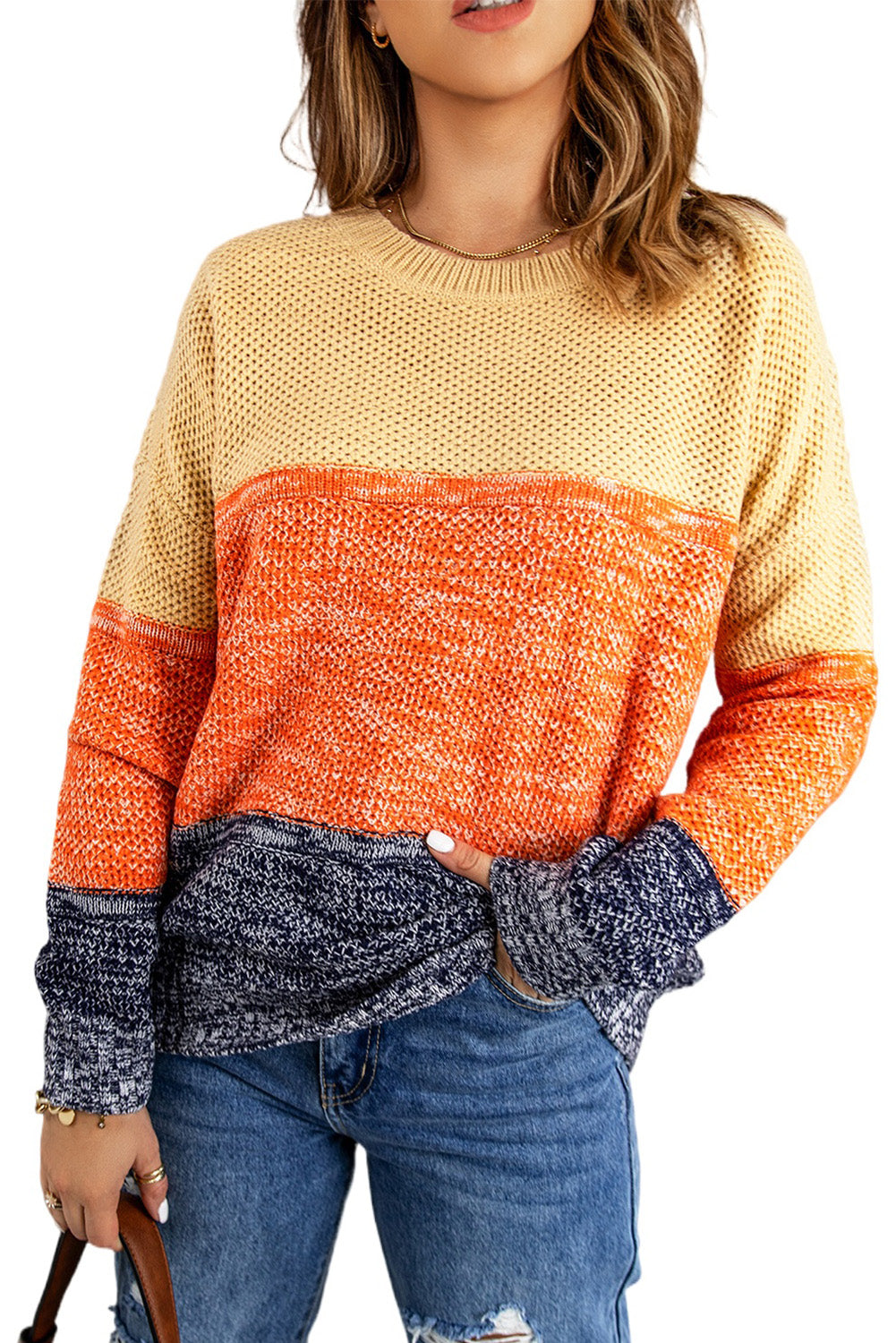 Colorblock Textured Pullover Sweater