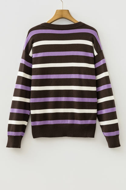 Floral Embroidered Stripe Drop Shoulder Sweater