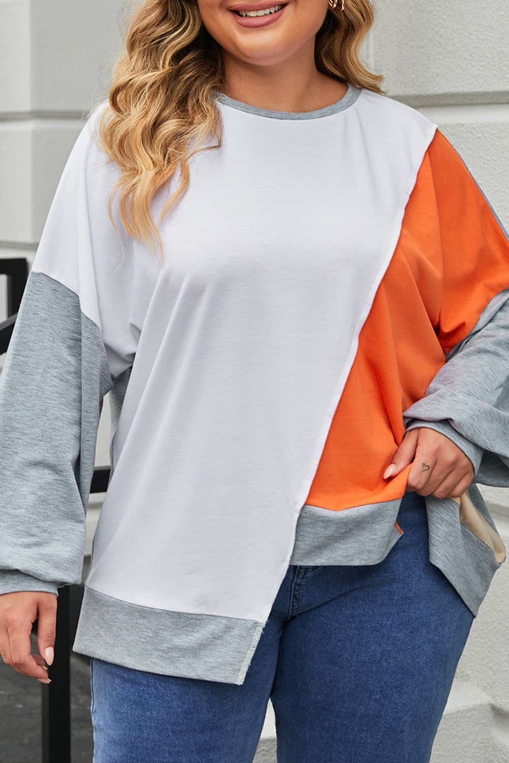 Colorblock Drop Shoulder Sweatshirt Plus Size