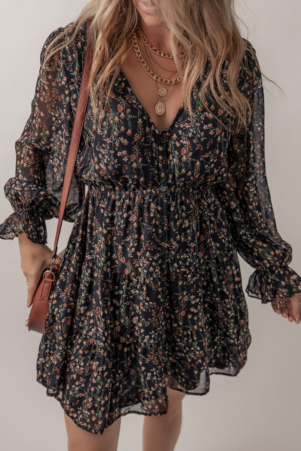 Floral Ruffled Puff Sleeve Dress