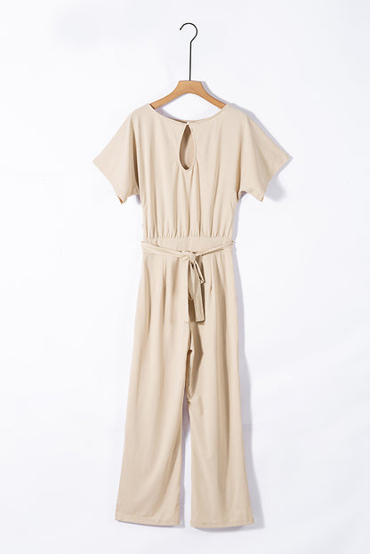 Solid Belted Wide Leg Jumpsuit