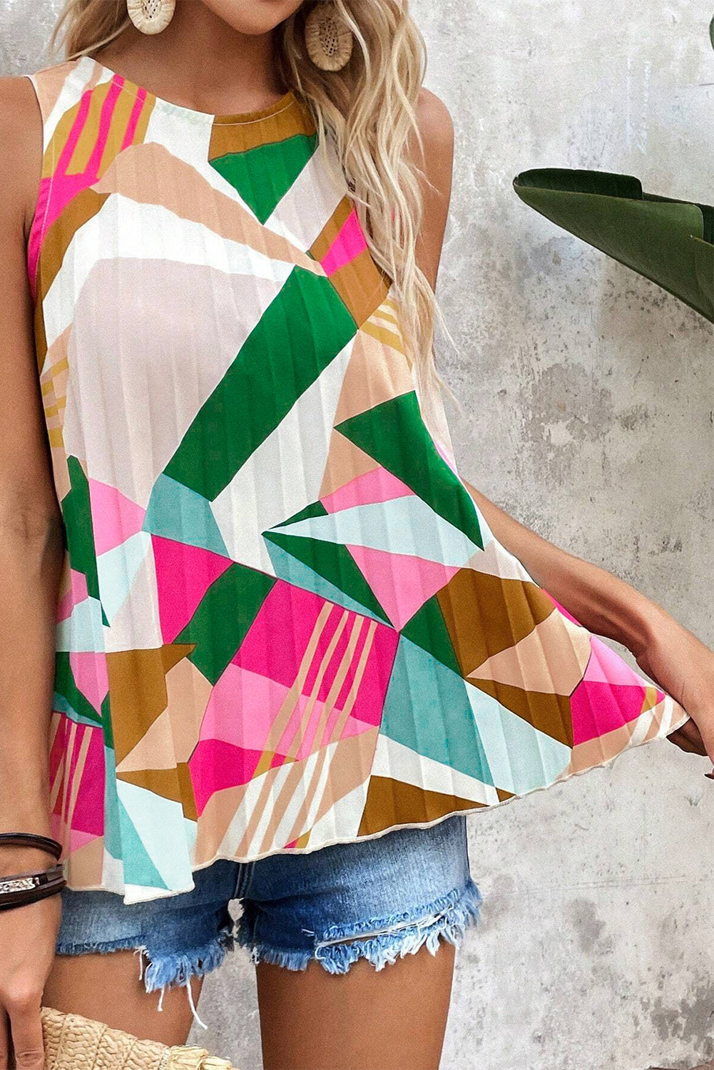 Geometric Pleated Shift Tank Top