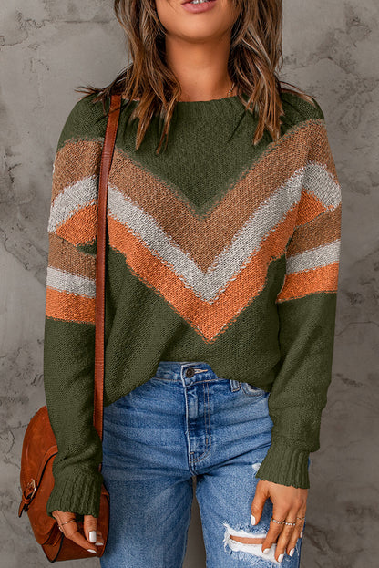 Chevron Stripe Drop Shoulder Sweater