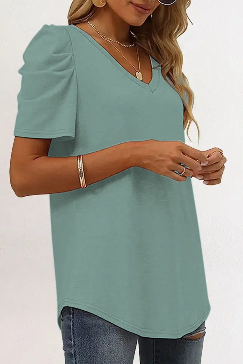 Puff Sleeve V-Neck T-Shirt