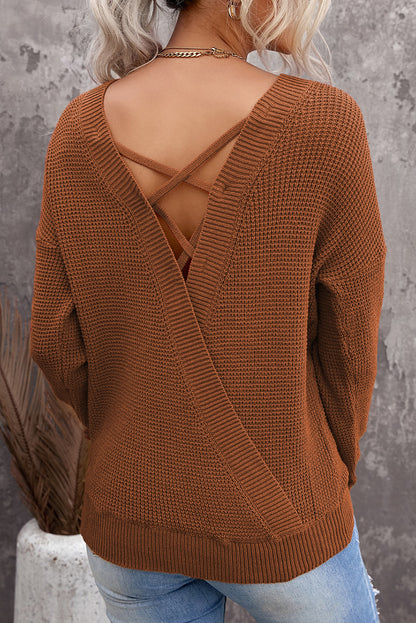 Cross Back Loose Knit Sweater