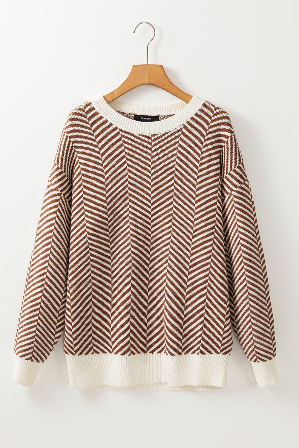 Herringbone Crewneck Drop Shoulder Sweater