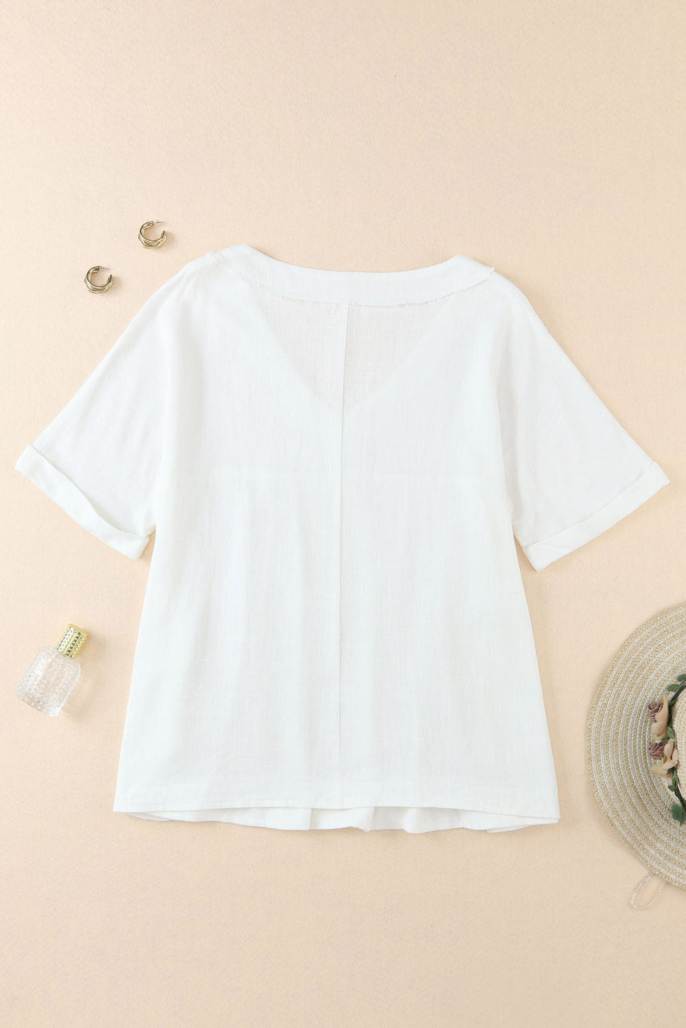 Linen Ruffle V-Neck Babydoll Blouse