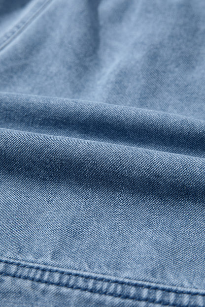 Solid Denim Smocked Elastic Waist Shorts