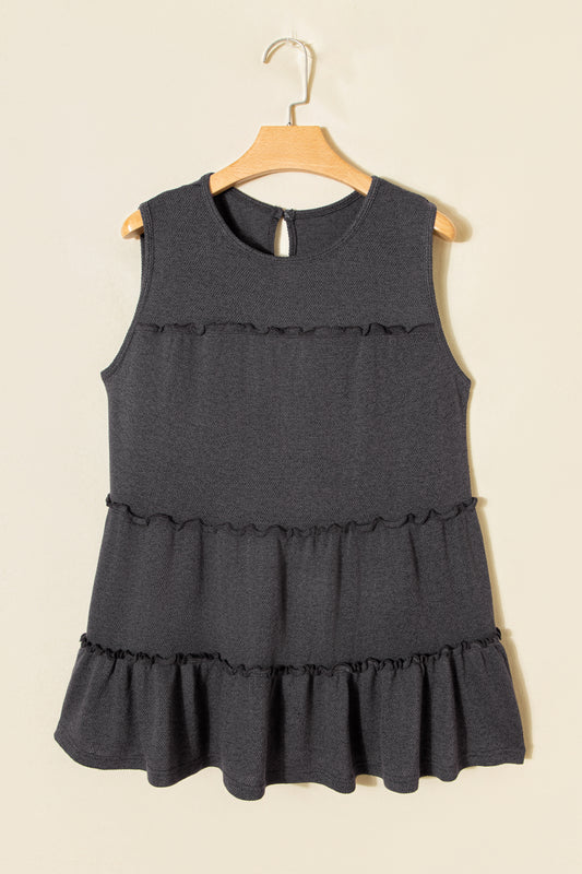 Solid Frilled Ruffle Tiered Tank Top