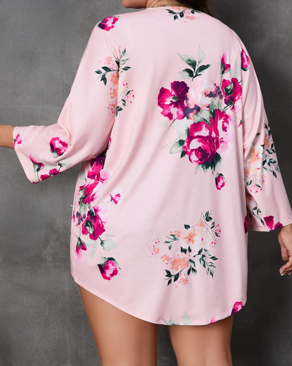 Floral Long Sleeve Kimono Plus Size