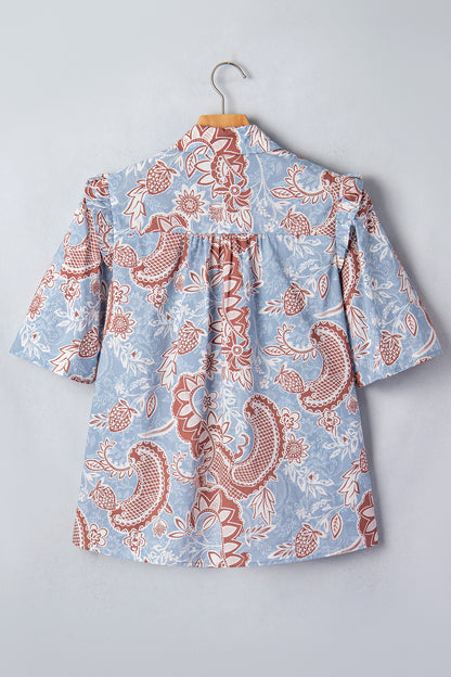 Boho Floral Scalloped Trim Button Down Shirt