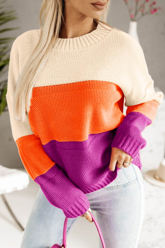 NEW! Color Block Drop Shoulder Knit Sweater