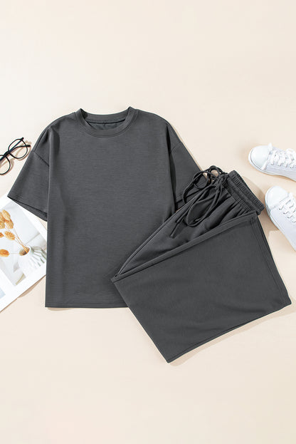 Solid Tee and Pants Set